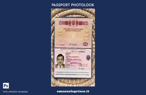 modello di look fotografico per passaporto di viaggio in stile verificato in Rus